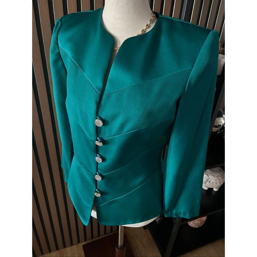 Alex evenings green fancy blazer with sparkly buttons size 4P